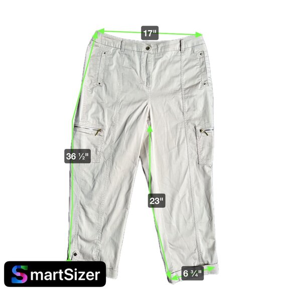 Chicos Beige Zip Pocket Cargo Capris Pants Womens M‎ Stretch Cotton Spandex Crop - Picture 2 of 8